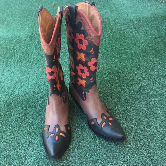 NWT Jeffrey Campbell Looney Patch Western Boot Leather Brown 6.5 - Picture 13 of 14